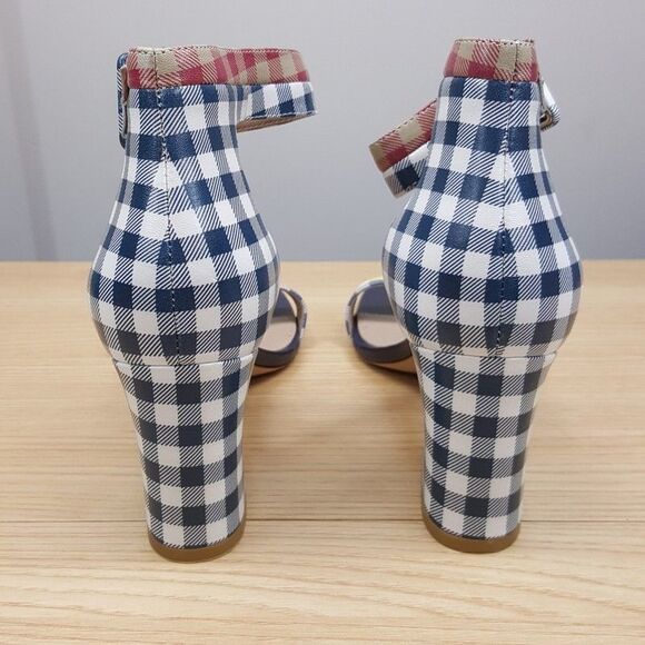DONALD PLINER Heels Womens Size 9.5 Blue Gingham Ankle Strap Open Toe WATSON - Picture 5 of 9